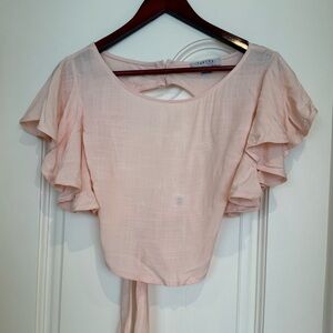 FAVLUX Light Pink Ruffle Tie-Back Blouse
